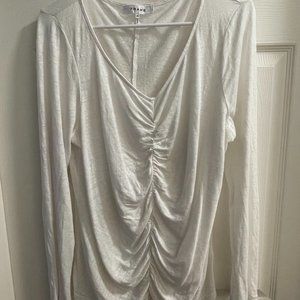 EUC Frame Women's White Sheer Linen Shirred Top Size L